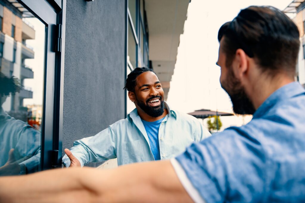 Two men talking